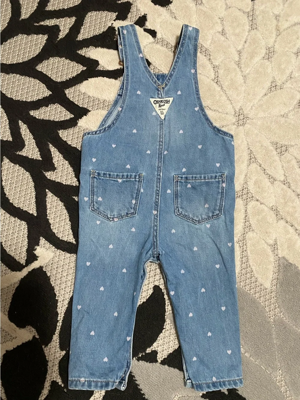 OshKosh B'gosh Baby Girl Denim Overalls with Pink Hearts 12 Months
